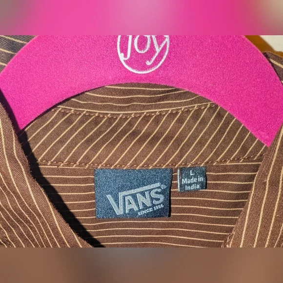 Vans Boys' Brown Pinstripe Button Down Long Sleeve Shirt - Picture 2 of 4